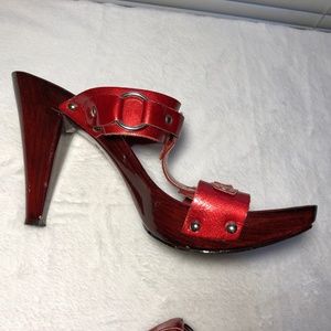 Charles David Shiny Red Leather High Heels VGUC!